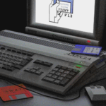 Amiga 500 and some random floppy disks. Rendered.